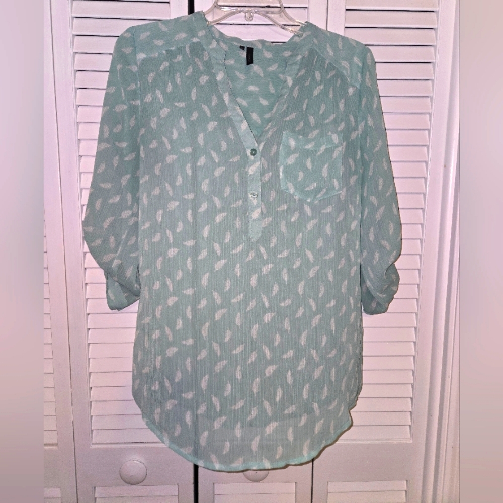 Maurices Size S Feather Print Sheer Blouse